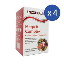 엔조헬스 메가B 콤플렉스 비타민B 비오틴 엔조제놀 엽산 이노시톨 비타민씨 70정 Enzo Health Mega B Complex Biotin Enzogenol, 4개