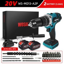 WOSAI 무선 전기 브러시리스 드릴 스크루 드라이버 115NM 20V 20 토크 리튬 이온 배터리 전동 공구, CHINA, WS-MD13-A2P, EU