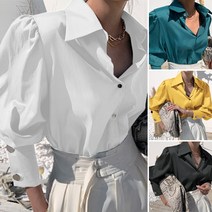S-5XL 여성 긴팔 캐주얼 블라우스 탑스 OL 스타일 옷깃 버튼 오피스 셔츠