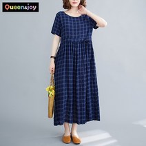 퀸앤조이 차밍 체크 허리끈 반팔 롱원피스***판매자 SSK무역***