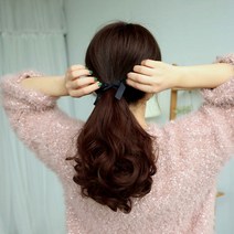 풍성한 포니테일 부분가발 브라운2P 웨딩 촬영 졸업 입학 머리숱 커버가발 뒷머리가발 S컬부분가발 똑딱이리본가발 스타일링가발 뒤통수부분가발