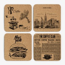 커피 일러스트 코르크 코스터 사각형 컵받침 4p 1set, 1.SET1(4p)