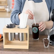 우드 빨대 통 디스펜서 스트로우 꽂이 카페 물품 커피숍 무인 탕비실 통 보관함 스트로우통, [고급형] 우드 스트로우 진열디스펜서 - 2구