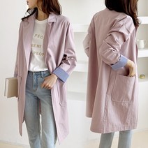 7387 (국내산)워싱 면 하프 롱자켓바람막이점퍼여성봄