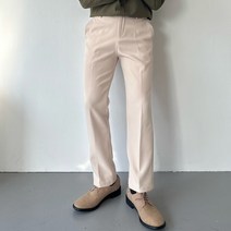[르위] 깔끔한 히든 밴딩 일자핏 슬림 슬랙스 세미와이드 크림바지 블랙 무지 데일리팬츠 남