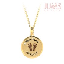 미아방지 14k 골드 발도장 아기 유아용 금 목걸이 무료 각인 서비스, 3푼 기본체인, 1월 가넷