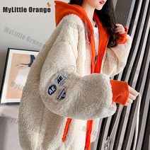 Mylittle Orange 여성의 램스울 코트 플란넬 재킷 루즈한 기모 도톰 맨투맨 기모 집업 맨투맨
