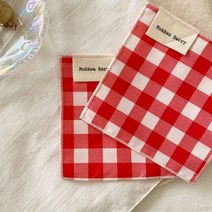목화베리 체크 방수 패브릭 티코스터 컵받침, 레드체크방수