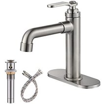 NEWATER 싱글 핸들 브라스 욕실 수도꼭지 원홀 데크 마운트 배니티 수도꼭지 믹서 Tap Rv 상업용 화장실 수도꼭지 금속 팝업 배수 및 공급 라인 오일 문지른 청동 미국직배송-178330, Brushed Nickel