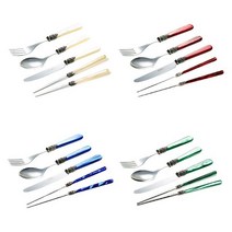 EME 나폴레옹 디너 4종 1인조 포크나이프세트, 그린, 포크(대)1P + 스푼(대)1P + 나이프(대)1P + 젓가락1P