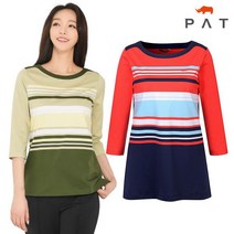 PAT 면 스트라이프 라운드 티셔츠