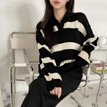 쉐얼유 여성 뉴에트 오픈 카라 단가라 니트