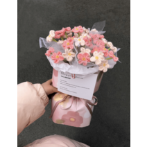 코바늘 꽃다발 꽃 뜨기 부모님 선물 만들기 DIY 세트, 핑크 재료 세트