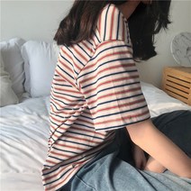 Aotelai korelan 순면 반팔 좋은 품질과 저렴한 가격 쇼 그림 느슨한 스트라이프 티셔츠 여성 2022 한국어 버전 캐주얼 반팔 탑 여성용 대형 얇은 바닥 셔츠 여성
