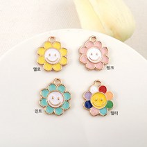 비즈아이 [7355-10]에폭팬던트(스마일꽃) 14mm (골드) [1개], 옐로