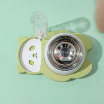 유유라키 팬다 급체방지 반려동물 급수식기세트, 그린스테인리스
