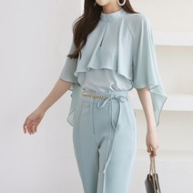 우아한 여신 여름 쉬폰 케이프 블라우스 블랙 아이 민트 3color
