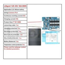 BMS 인산철 BMS 12S 36V 20A 30A 밸런스 BMS 충전 회로 보드 NTC 온도 보호 38.4V Lifepo4 배터리 팩 Ebike 용, 01Lifepo4 12S 36V_0230A Common