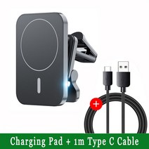 차량휴대폰거치대100W Qi 자기 자동차 무선 충전기 에어 벤트 전화 홀더 macsafe iPhone 12 13 14 Pro Max, 05 MD2 Black With Cable
