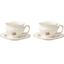 Le Pei 프렌치 레트로 플라워 커피잔 세트, 2개입, 화이트