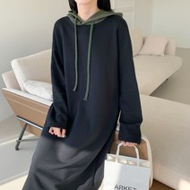 나니까 여성 기모 롱원피스 후드 겨울 롱 원피스 핫핑크 그레이 블랙
