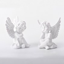 다필요해 미니 석고상 아기천사 2P 장식 장식소품 인테리어소품 데코소품, 화이트