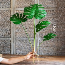 掬 han monstera 잎 시뮬레이션 꽃 녹색 식물 수경 상록 장식 장식품 INS 그물 빨간색 북유럽 신선한, 시뮬레이션 거북이 잎 73cm 네잎
