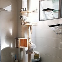 고양이 캣타워 원목 나무 캣폴 놀이터 숨숨집 하우스 집 빌딩 폴 프레임, 원목집뛰기더블클래스전망대 5층