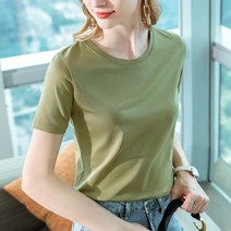 80수 양면 실크 면 반팔 티셔츠 여자 여름 상의 상큼 통기 라운드 순색 반소매