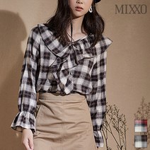 미쏘 프릴 코튼 체크블라우스 MIWBL9835A
