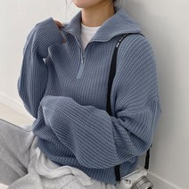 [5color/루즈핏] 트렌디한 무드 데일리 반집업 터틀넥 하찌 니트]카라멜반집업