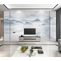 멍석 수묵 산수화 뉴차이나스타일 TV배경벽 벽지 벽화 3d XXXXX초기화 거실 부직포 촬영 벽그림, T21-8D광택 리얼실크천
