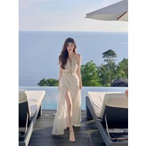 백리스 발리 스윙 드레스 화이트 쉬폰 롱 원피스 포토 휴양지룩