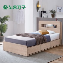 노송가구 국내제작 LED조명 14종 수납형 3단서랍 침대프레임SS Q 매트리스, NS-3745, 독립스프링