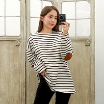 기모 패치엘보 단가라 겨울 스트라이프 롱티셔츠