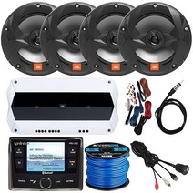 Infinity AM/FM/WB 튜너 AUX USB 블루투스 마린 디지털 미디어 수신기 번들 6.5 양방향 225W 보트 오디오 멀티 엘리먼트 스피커 2개(블랙) 와이어 안테, Pontoon