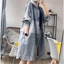 라오농 데님 트렌치코트 여한판 미디엄 루즈핏 봄가을 트렌디한 분위기 후드 패치 코트 빅사이즈 트렌드+d2506LL