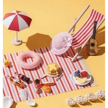 여름 미니어처 파라솔 튜브 썬베드 조개불가사리 모형 해변 바다 장식 인테리어 소품, 종이 매트 레드