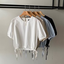 에이치다 / (재진행)퓨어 크롭 퍼프 소매 스트링 블라우스 4color