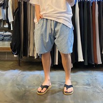 어썸블랑 청반바지 벌룬핏 데님 밴딩 반바지 청워싱 2컬러