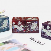 박씨상방 한지 미니자개함 쌍합보석함목단, 빨강