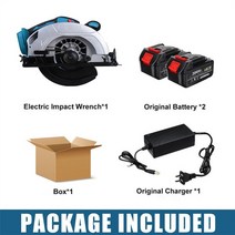 원형톱 원형 전기톱 절단공구 안전 무선 톱날 전기 톱 먼지 통로 목공 절단 기계 도구, au 플러그 2 배터리