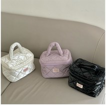 펄 글로시 대형 누빔 화장품 손잡이 파우치 메이크업 다용도 가방 유광