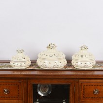 [ 파격 ] 이태리 수입 도자기 손다 카포디몬테 크림색 장미 보석함 - 세라믹손다 -, 중-직경 16cm