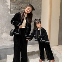 엄마랑 딸 모녀 여아 키즈 아동 커플룩 가을 겨울 골덴 트위드 자켓 투피스 등하원룩