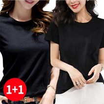 주디엘리 여성용 기본 라운드 반팔 무지 티셔츠 1+1