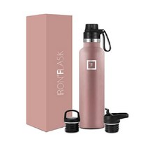IRON FLASK 32온스 텀블러 스포츠 물병 절연 스테인리스 보온보냉(3가지뚜껑), 로즈 골드, 24온스