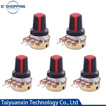 5pcs wh148 캡이있는 단일 연결된 전위차계 b1k 2k 5k 10k 20k 50k 100k 500k 1m 핸들 길이 15mm 가변 저항, 500k 옴