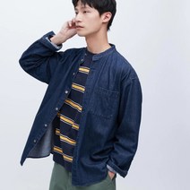 유니클로 데님 오버사이즈 스탠드 칼라 셔츠(긴소매) 일본직수