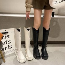 Modern Fashion 여성용 통굽 발편한 지퍼포인트 베이직 데일리 롱부츠